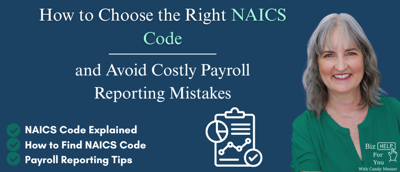 Podcast cover image for “How to Choose the Right NAICS Code and Avoid Costly Payroll Reporting Mistakes,” featuring a professional business theme with documents, payroll reports, and a focus on compliance and accurate business classification.